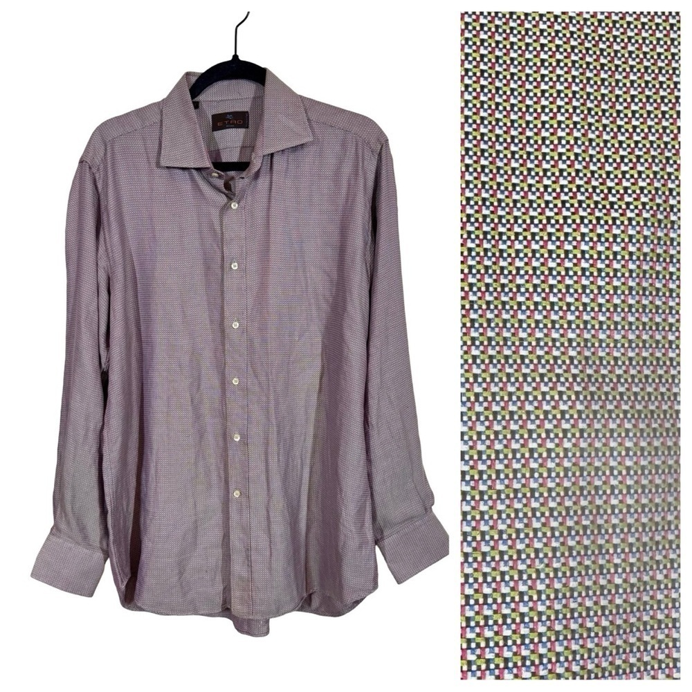 ETRO Milano Textured Colorful Geometric Woven Dress Shirt Sz:42 PLEASE READ